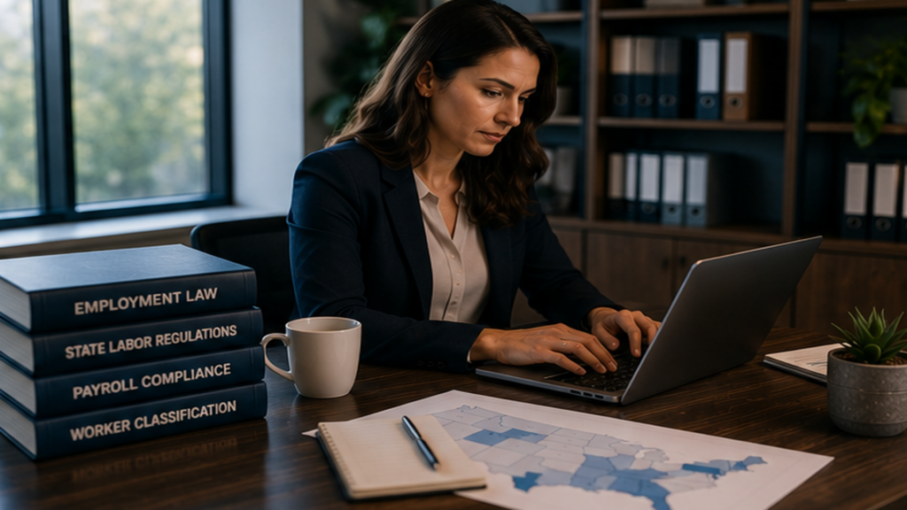 HR compliance checklist for managing multi-state workforce regulations, employment law compliance, worker classification, and staffing risk management.